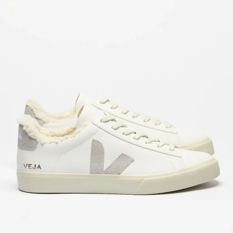 Veja Campo Fured Leather White Light Grey